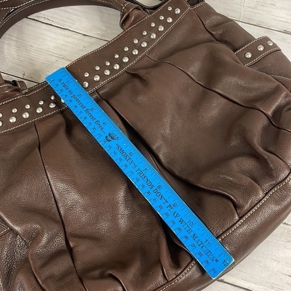 Fenn Wright Manson Brown Pebbled Leather Studded Shoulder Crossbody Hobo Bag - Picture 16 of 17